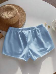 Comfortcana Pantalones cortos casuales sueltos de cintura elástica azules para mujer, primavera/verano - Azul - Ver 2