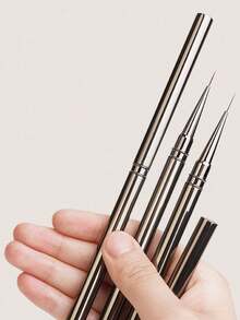5Pcs Nail Art Liner Brushes Set Size 6 9 12 15 18mm Metal Handle With Caps For DIY Painting Flower Line Strip Design Manicure Tool - Silver - View 7