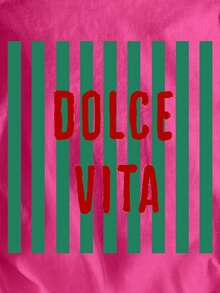 EMERY ROSE Women's Letter & Stripe Print Round Neck Short Sleeve Casual Versatile T-Shirt - Rose Red - View 5