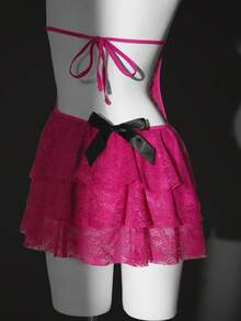 Seduluxe 2pcs Sexy Lace Lingerie Nightgown And Panty Set - Hot Pink - View 9