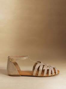 Rosivie Sandalias planas casuales y de moda con diseño de hebilla para mujer - Destello dorado - Ver 2