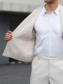 Manfinity Homme 男士米白色雙排扣背心與長褲套裝，夏季優雅雞尾酒晚宴穿搭，老錢風象牙色婚禮派對套裝，休閒辦公西裝，正式 - 杏色 - 查看 3