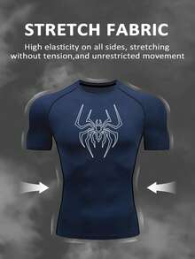 RISE LYT Kaos Olahraga Lengan Pendek Raglan Motif Laba-laba Pria, Kaos Spandex, Rash Guard Pria, Atasan Kompresi Pria, Kaos Kompresi Grafis, Kaos Desain Laba-laba, Kaos Dry Fit, Kaos Kompresi Pria, Kaos Laba-laba, Atasan Gym untuk Pria - Hitam - View 3