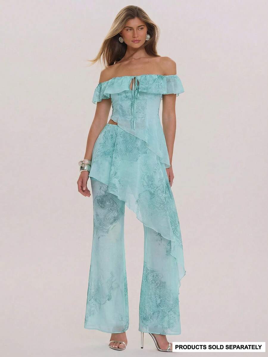 MUSERA Paisley Print Chiffon Panel Overlay Wide Leg Trousers Pants Only Spring Summer Elegant Wedding Guest Vacation Holiday Occasion Honeymoon Cafe - Multicolor - View 1