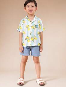 SUMWON Boys Oversized Short Sleeve Lemon Print Button Down Shirt With Collar Tropical Summer Hawaiian Style - Multicolor - View 3