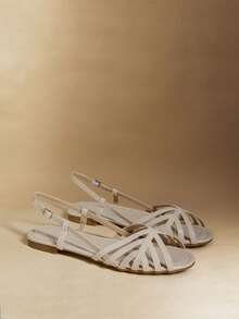 Rosivie Women Shoes Outdoor Women's Flat Bottom Pu Light Fabric Cross Belt Design Stylish, Simple, Comfortable And Breathable Daily Beach Buckle Shoes Summer Shoes - Patent leather, beige - View 3