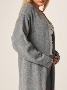 MISSGUIDED Longline Open Front Knitted Cardigan With Ribbed Cuffs And Relaxed Fit For Layering Fall Winter Casual Outerwear - Grey - View 5