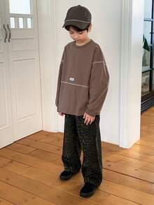 Hapijoa Young Boys' Oversized Crew Neck Long Sleeve Casual Pullover Sweatshirt - Brown - View 2