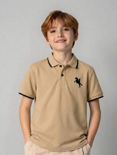 SHEIN Polo de manga corta con cuello de unicolor para niño preadolescente