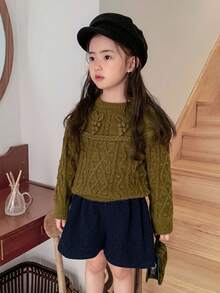Dazy Kids 女童纯色羊毛混纺休闲短裤，秋冬夏季款 - 黑色 - 查看 7