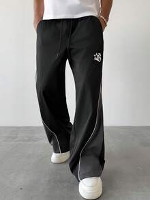 PAVTROS 男士宽松抽绳腰带印花休闲运动裤，年轻街头风 - 黑色 - 查看 6