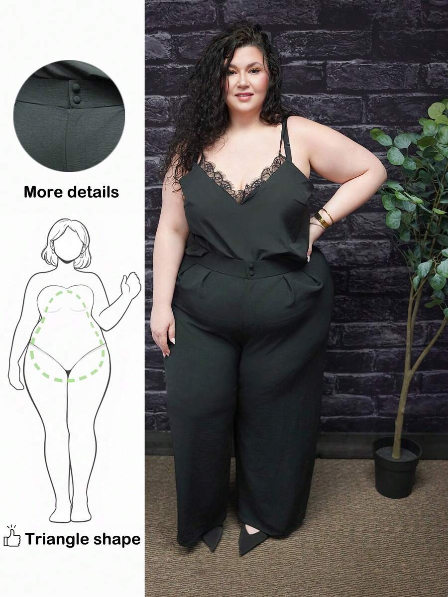 Truni Completi da ufficio per donne taglia comoda, pantaloni casual a vita alta e gamba dritta di colore nero, minimalisti e di stile per uso quotidiano, abbigliamento primaverile/estivo adatto anche per l'autunno/inverno - nero - Visualizzare 1