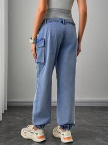 SHEIN Maternity Casual Loose Denim Jeans Without Stretch - Medium Wash - View 5