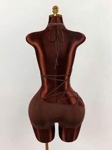 Amplova Women's Halter Backless Jumpsuit, Sexy And Avant-Garde Outfit With Backless Strap Details Spring Clothes Women - Mocha Brown - View 2