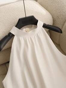 Franclia 女士无袖露背树叶拼接开衩下摆中长连衣裙，春夏款 - 彩色 - 查看 4