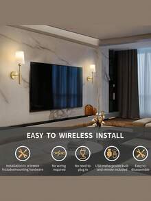 1PC Rechargeable Battery Powered Wall Lamps, RGB Adjustable Remote Control, Battery Operated, No Wiring Needed, Suitable For Bedroom, Cabin, Bedside Reading Light - Rechargeable - View 3