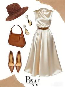 GlowEve Vestido mini elegante y de moda con cuello plisado y unicolor para fiesta - Albaricoque - Ver 4
