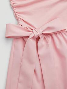 SHEIN PETITE CURVE 大码女士优雅侧系蝴蝶结露肩修身A字连衣裙，夏季 - 粉色 - 查看 5