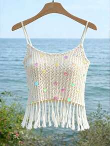 Selianne Elegant Sequin Fringe Sleeveless Women Knit Vest, Spring/Summer - Khaki - View 3