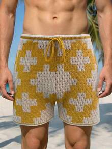 Manfinity Swimmode Men's Drawstring Waist Geometric Print Casual Versatile Daily Wear Shorts - Multicolor - View 4