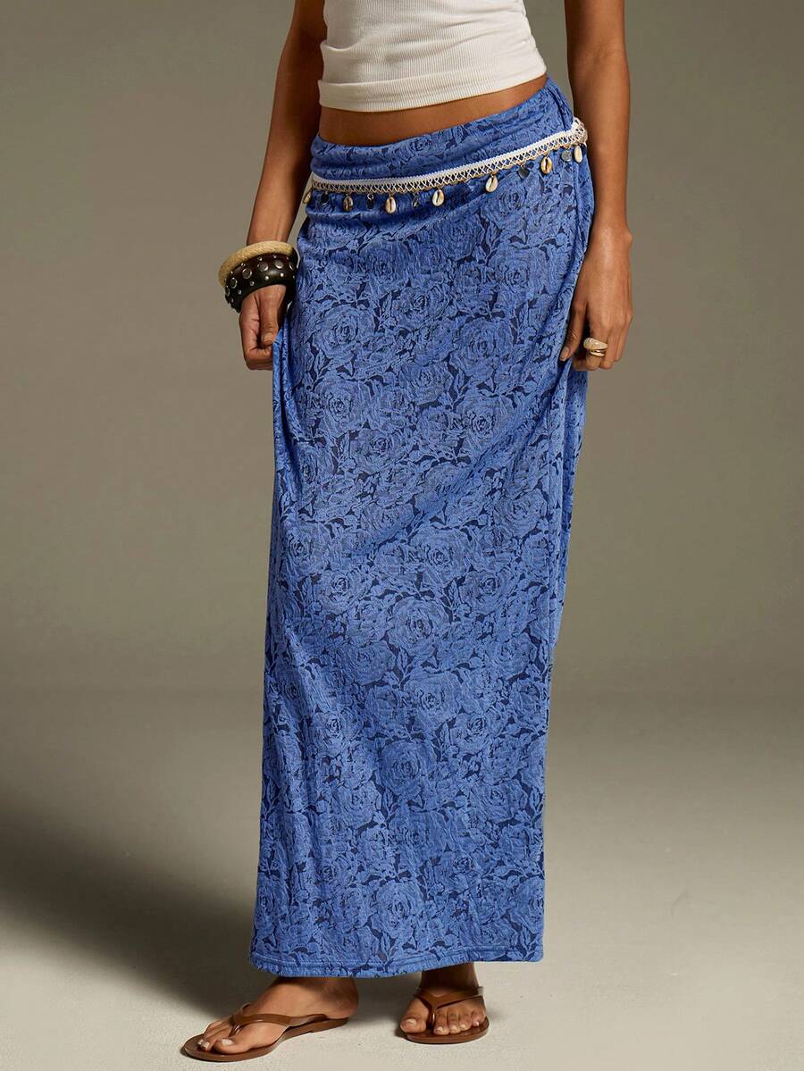 Athîral 女士休闲度假针织贝壳蓝紫色迷你裙，春夏款 - 藍色 - 查看 1