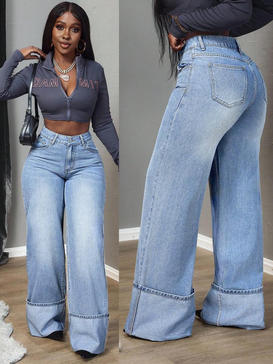 SHEIN Tall Women's Casual Washed Loose Fit Jeans - Light Wash - View 1