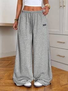 SHEIN EZwear Women's Casual Versatile Grey Knit Sweatpants - Light Grey - View 1