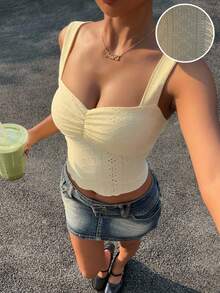 Muchica Holiday Women's Summer Casual Vacation Solid Color Wide Strap Top - Yellow - View 3