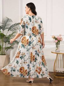 Reflora Elegantes plissiertes Chiffonkleid im Geometrie-Muster für Große Größen, Sommerkleid - Weiss - Übersicht 2