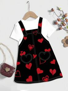 Gaun Bayi Perempuan Motif Kucing Hati Merah yang Lucu, Longgar Kasual, Leher Bulat, Lengan Pendek, Cocok untuk Musim Panas - MultiWarna - View 2