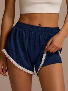 Fluxe Women's Summer Casual Lace Trim Shorts - Navy Blue - View 8