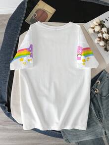 SHEIN X Care Bears 女士卡通印花圆领短袖休闲百搭T恤 - 白色 - 查看 2