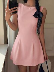 CovetEZ Women's Summer Solid Color Zipper Front Casual Versatile Dress, Watermelon Pink Dress, Women's Summer Dress, Tea Party Dress, Pink Graduation Dress, Business Casual Outfit - Watermelon Pink - View 5