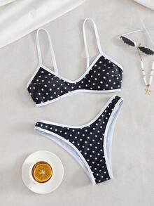 Swim Mod 2pcs/Set New Random Print Adjustable Strap Sexy & Elegant Vacation Bikini Set, Suitable For Beach, Pool Party - Black and White - View 2