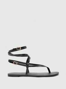 CUCCOO BIZCHIC 女士方头水钻踝带凉鞋，圣诞节必备 - 黑色 - 查看 2