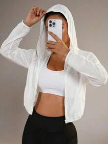 Sovereign Charm Casual Loose Fit Hooded Short Jacket - White - View 3