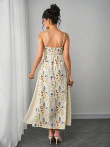 Momance 优雅印花孕妇吊带连衣裙 - 杏色 - 查看 2