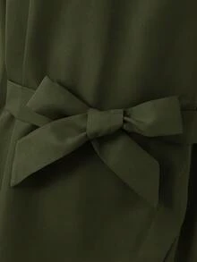 SHEIN 两件套休闲撞色拼接套装，适合青少年女孩，秋冬季日常基本款穿搭 - 軍綠色 - 查看 4