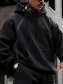 Manfinity Hypemode Men's Casual Zip-Up Hoodie Sweatshirt - Black - View 3