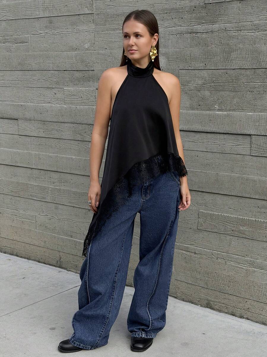 Kuleshova 女士新款时尚蓝色弯腿裤，适合情人节、母亲节等高端场合 - 藍色 - 查看 1