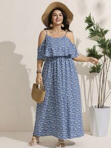 Comfylo Long Off-The-Shoulder Boho Dress With Flower Print For Plus-Size Women In Summer Vacation Outfits Dress - Multicolor - View 6