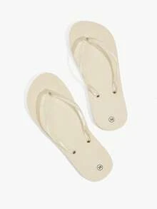 Grefit 女士EVA材质防水防滑人字拖，纯色简约设计，适合居家、度假、海滩穿着 - 米色 - 查看 1