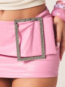 MISSGUIDED Women's Pink Micro Mini Belt Skirt With Rhinestone Buckle Detail Bodycon Party Night Out Club Wear - Pink - View 5