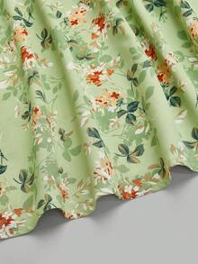 Sweetra 大码女式粉色浪漫度假方领花瓣袖印花迷你连衣裙 - 彩色 - 查看 7