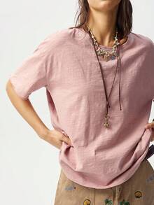 Bohemela 波西米亚风春夏女式T恤，粉色复古蕾丝小碎花印花图案，适合外出、休闲通勤、情人节、度假、音乐节、女士假日、海滩度假、返校季、夏季女式T恤、狂欢节服装、复活节、乡村音乐会等场合。 - 粉色 - 查看 5