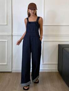 DAZY Quần yếm ống rộng kiểu cao bồi miền Tây, áo liền quần thường ngày cho nữ, mùa xuân/thu. - Màu xanh lam - Xem 5