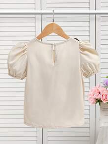 女童休闲泡泡短袖T恤，夏季 - 杏色 - 查看 2