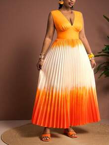 Truni 大码女士优雅渐变色吊带连衣裙，适合春夏度假和约会 - 彩色 - 查看 5