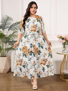 Reflora Elegantes plissiertes Chiffonkleid im Geometrie-Muster für Große Größen, Sommerkleid - Weiss - Übersicht 4