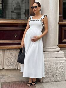 MaterniWear 孕妇夏季度假撞色滚边连衣裙 - 白色 - 查看 1